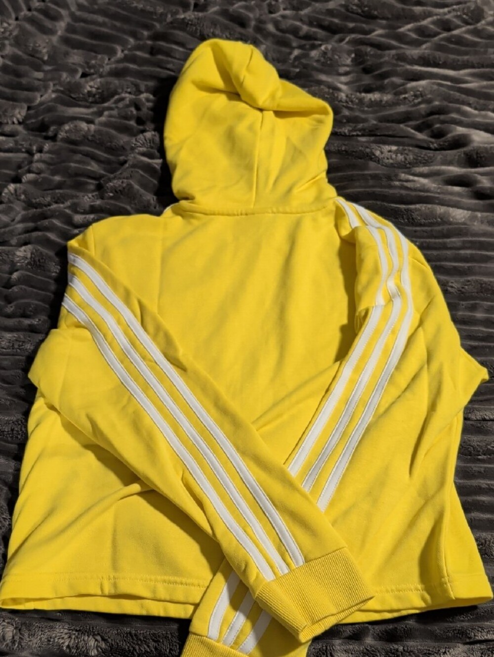 adidas Yellow Crewneck Hoodie with White Three-Stripes - Picture 2 of 2